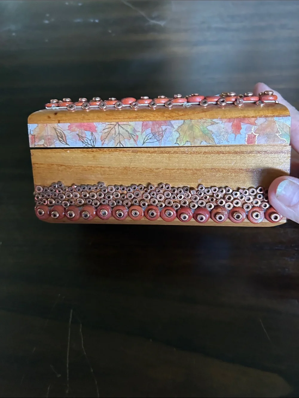 Handcrafted Coral and Gold Accent Decorative Jewelry Box